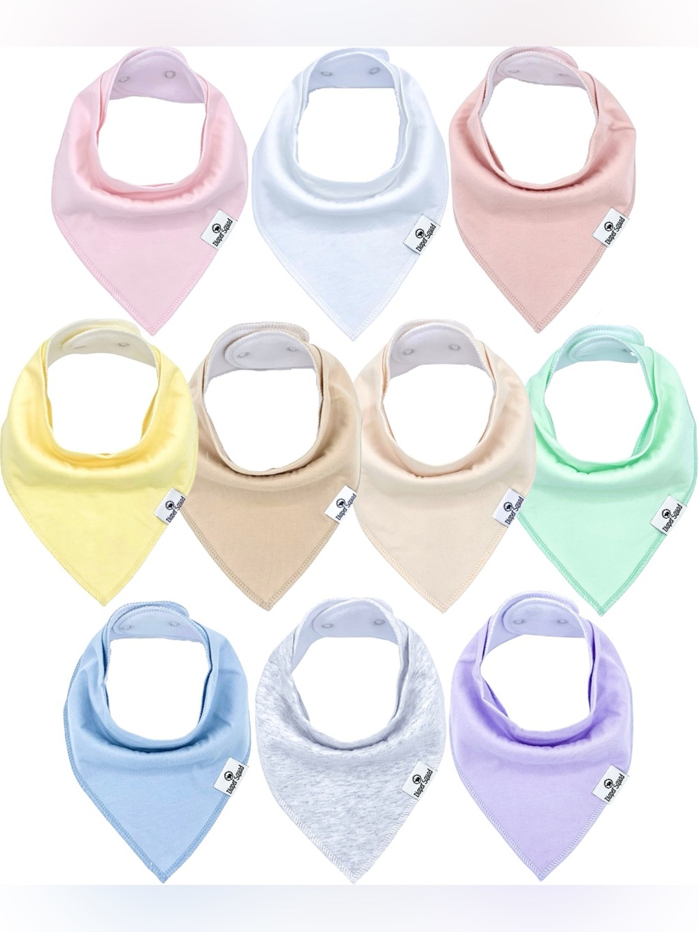 Diaper Squad 10 pack Pastel Organic Cotton & Fleece Baby Bandana Drool Bibs Set